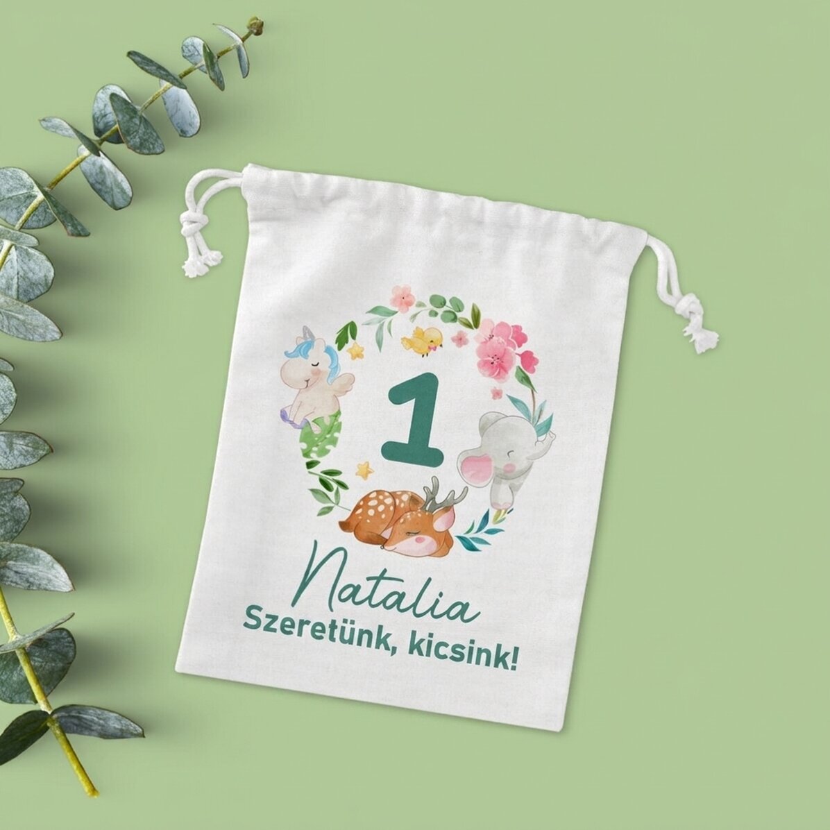 Kis ajándékzsák, személyre szabott szöveggel – Boldog születésnapot, kicsim!