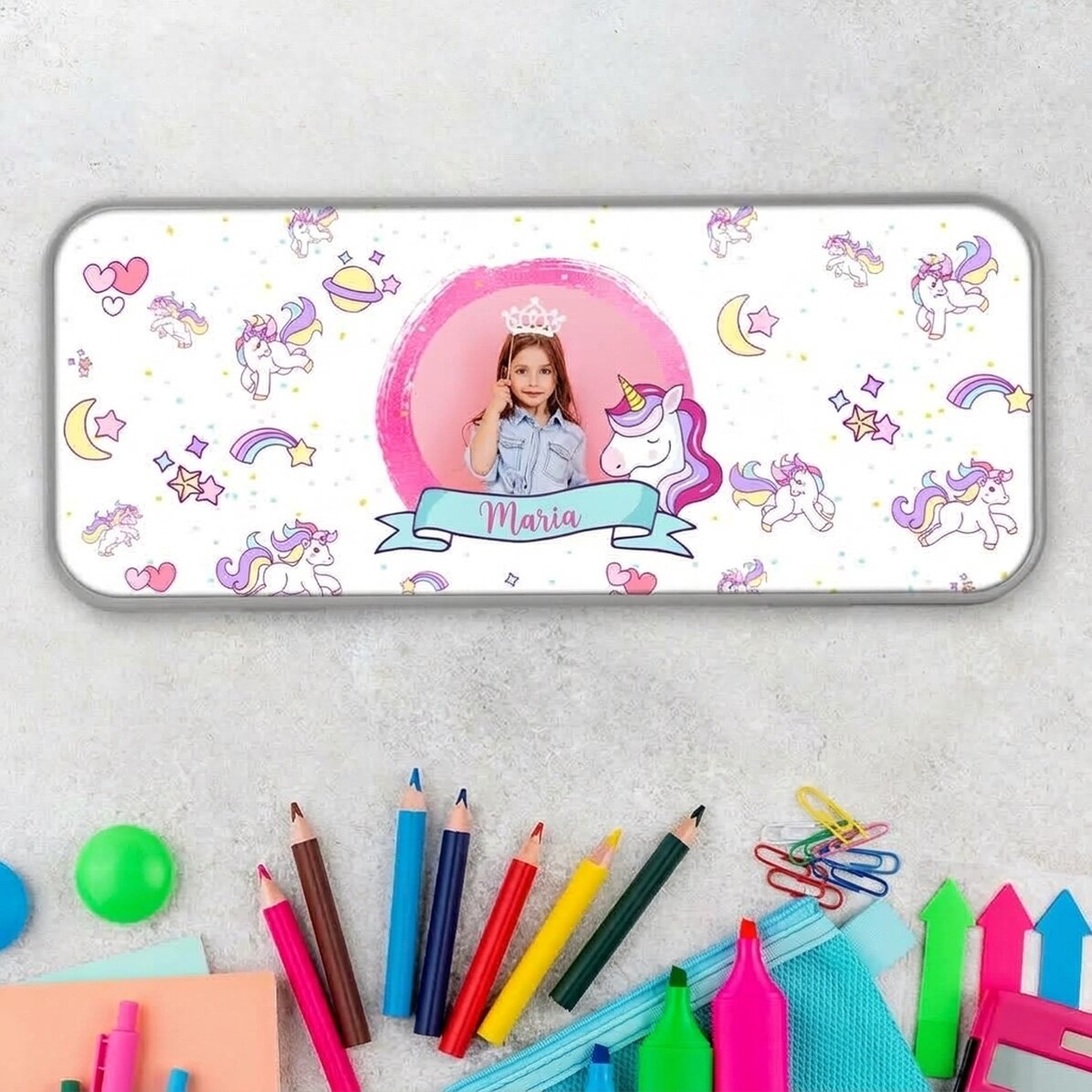 Személyre szabott tolltartó fotóval és szöveggel - Unicorn