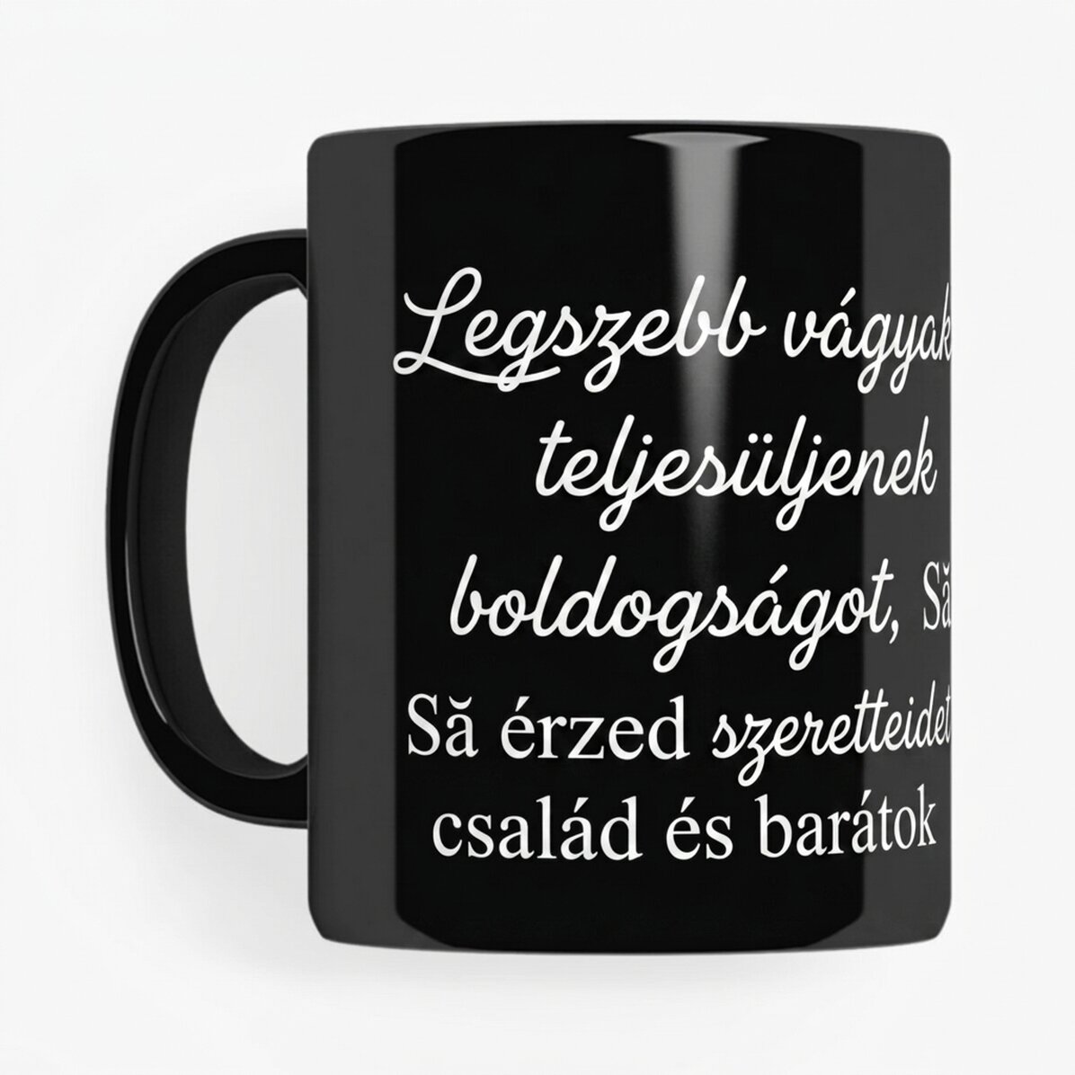 Személyre szabott fekete bögre üzenettel