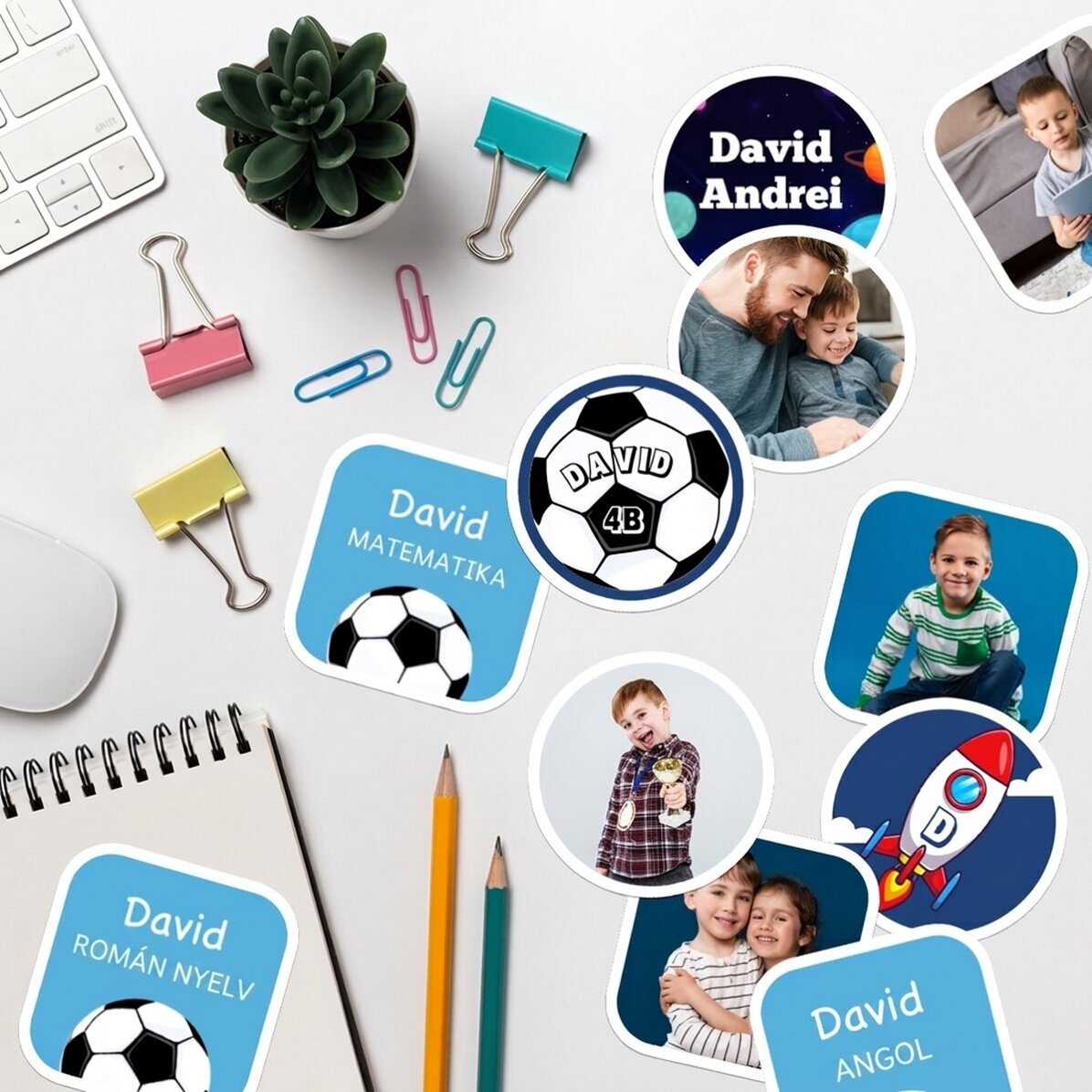 12 darabos egyedi matricakészlet (önragasztó címkék) iskolába - Fiúknak