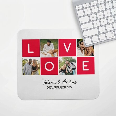 Személyre szabott egérpad 4 fotóval és szöveggel - LOVE