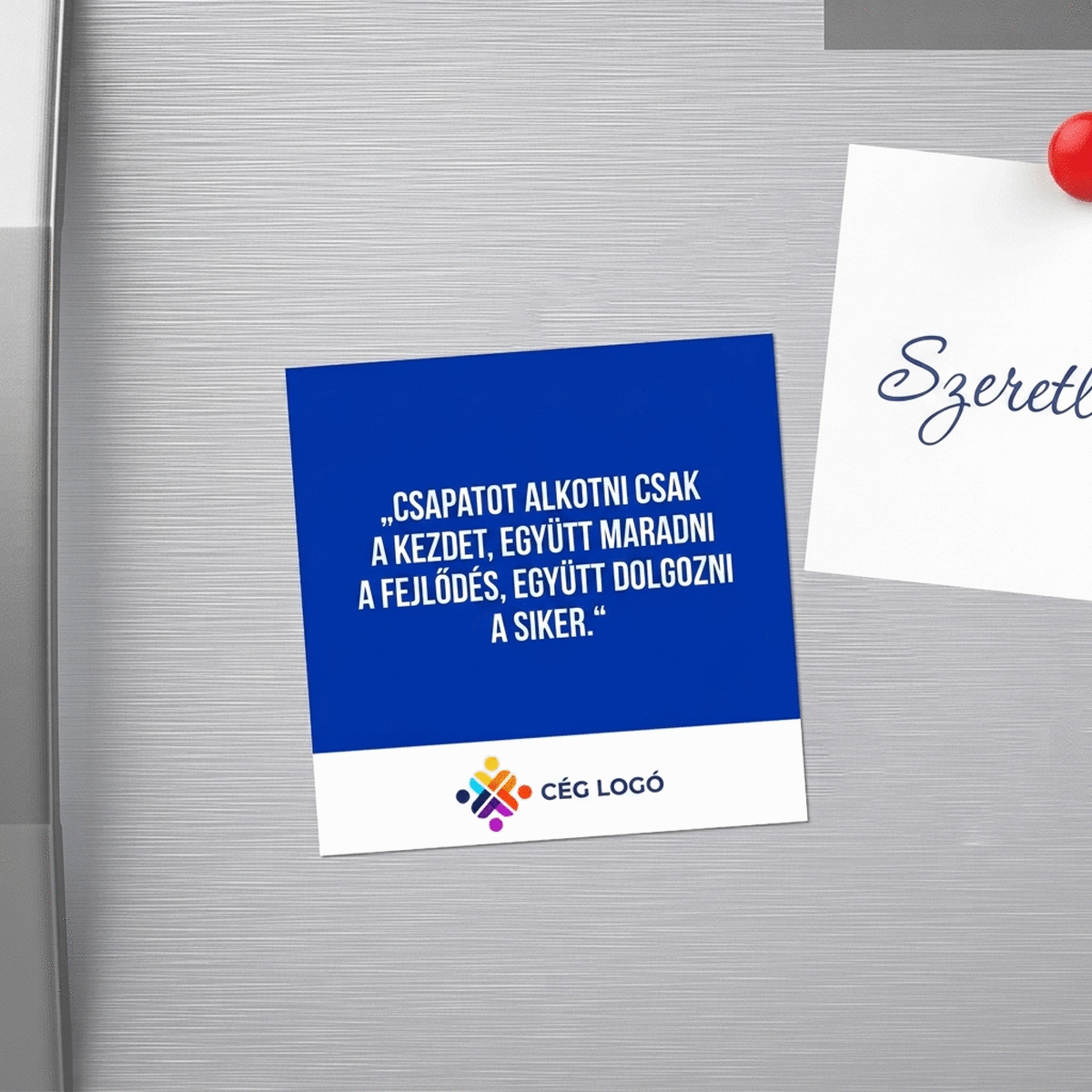 10x10-es mágnes, logóval és szöveggel személyre szabva