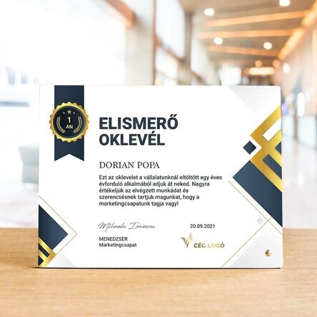 Személyre szabott asztali képkeret logóval és szöveggel – Alkalmazottak elismerése