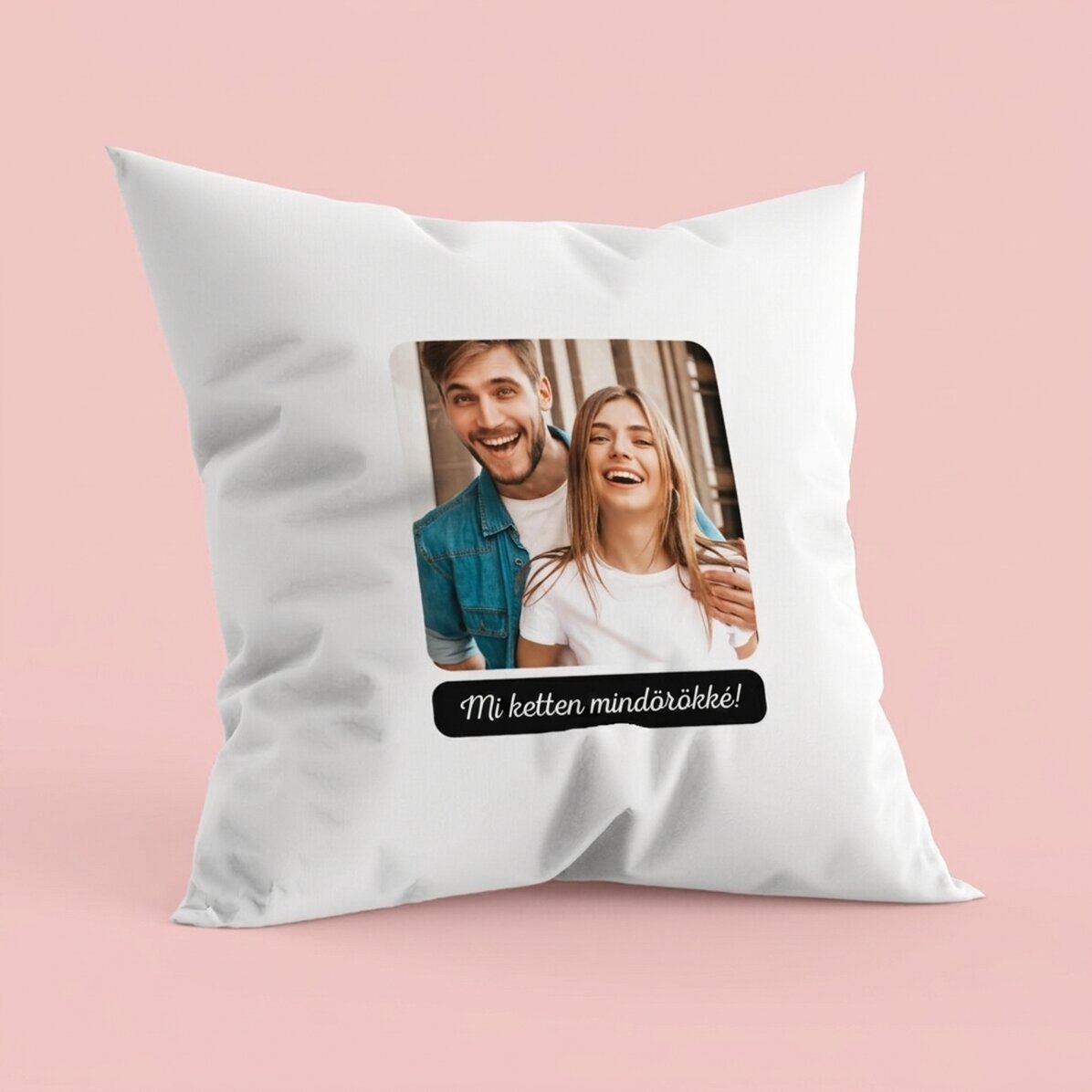 Személyre szabott párna négyzet alakú fotóval és szöveggel - Forever