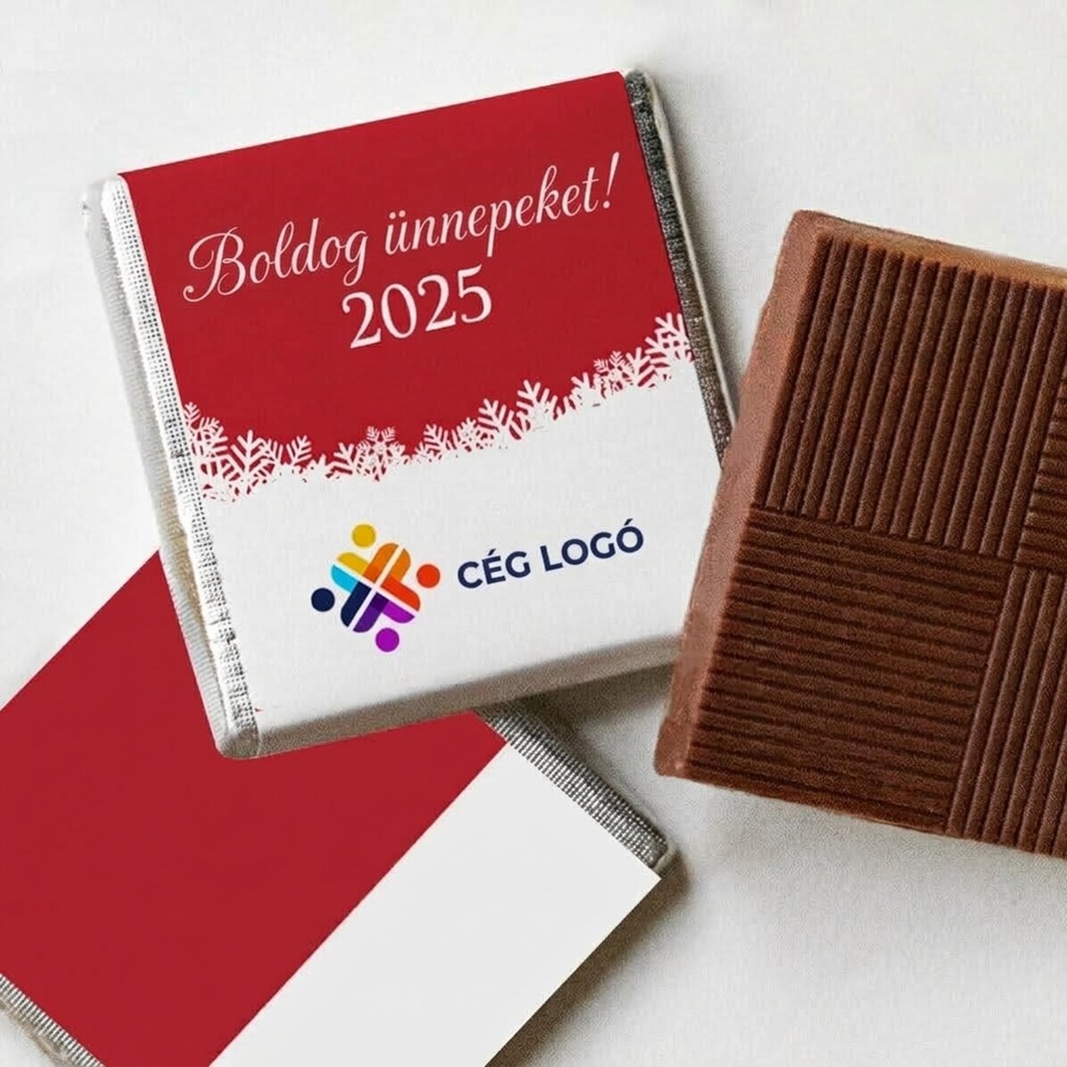 Mini csokoládé, logóval és üzenettel személyre szabva
