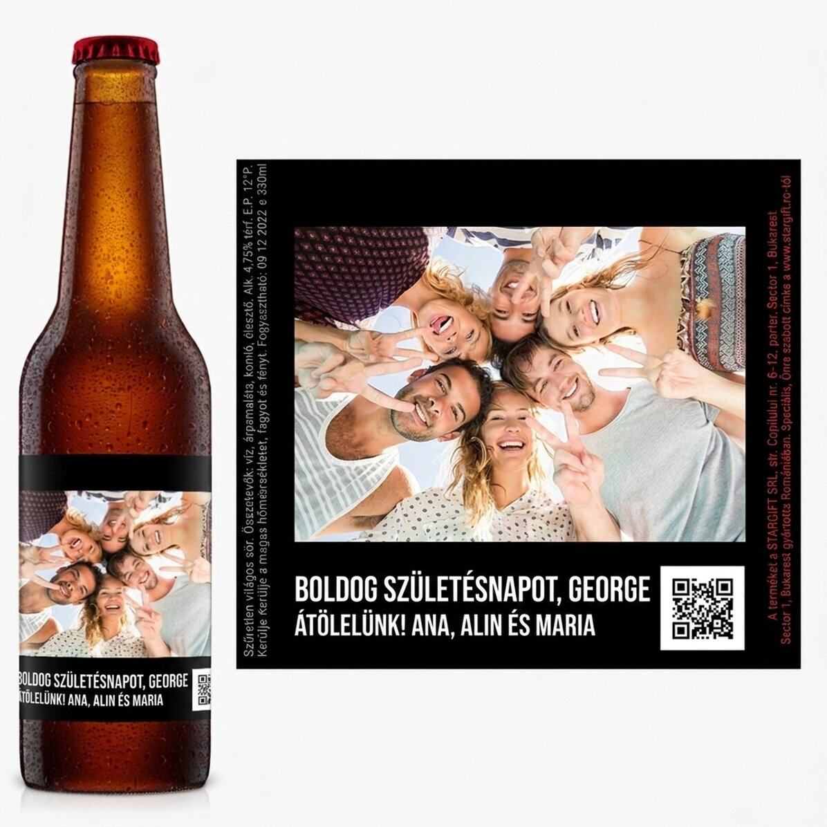 Személyre szabott sör fotóval és QR-kóddal