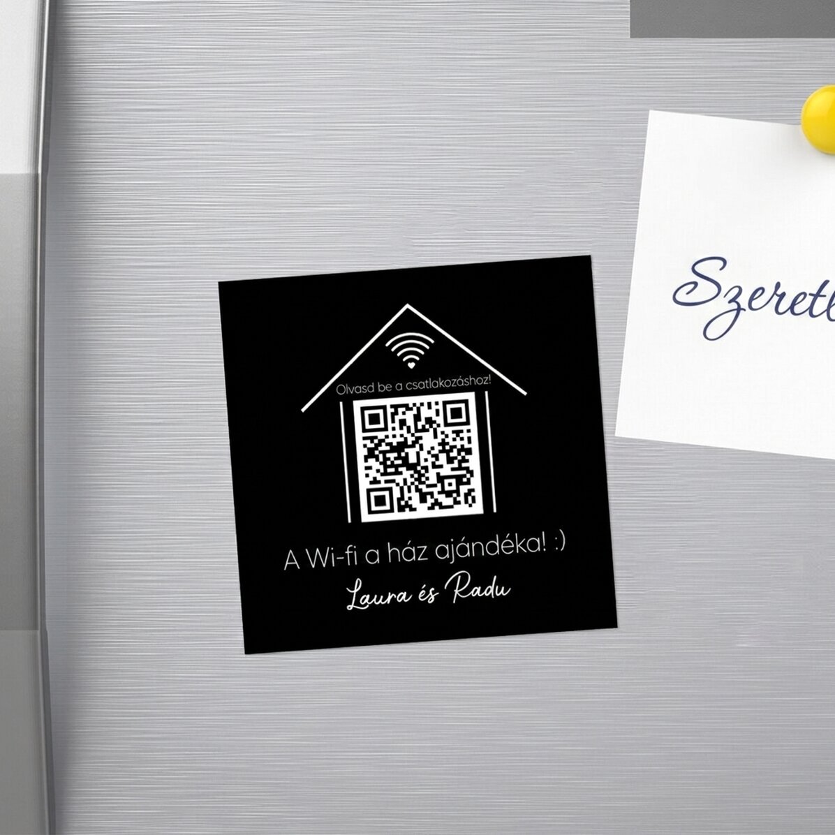 Személyre szabott 10x10-es mágnes szöveggel és QR-kóddal – Szkennelje be a Wifi-hez