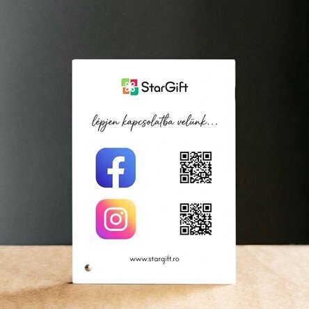 Személyre szabott asztali képkeret szöveggel és QR-kódokkal – Közösségi média