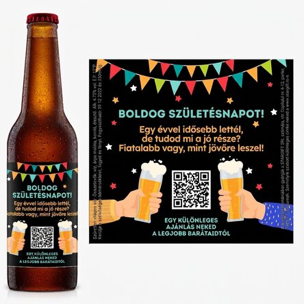 Személyre szabott sör QR-kóddal és szöveggel – Boldog születésnapot!