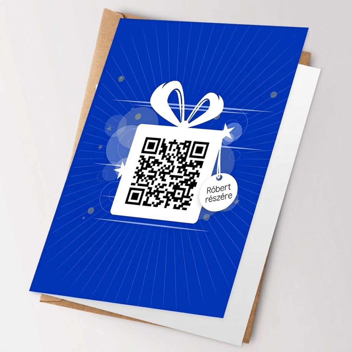 Személyre szabott üdvözlőkártya szöveggel és QR-kóddal – Boldog születésnapot!