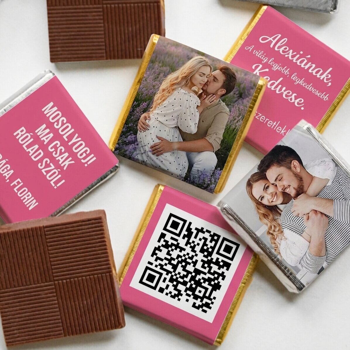 5 darabos mini csokoládé szett, személyre szabott fotókkal, QR-kóddal és szöveggel – Valaki különleg