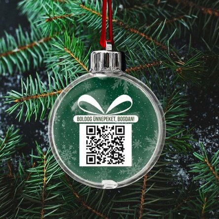 Személyre szabott átlátszó földgömb, mindkét oldalán fényképpel és QR-kóddal