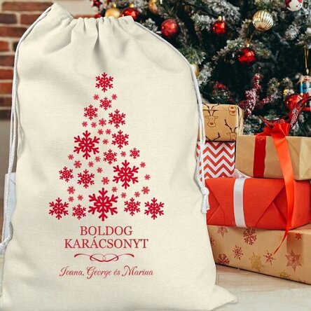 Személyre szabott ajándékzsák szöveggel - Karácsonyfa