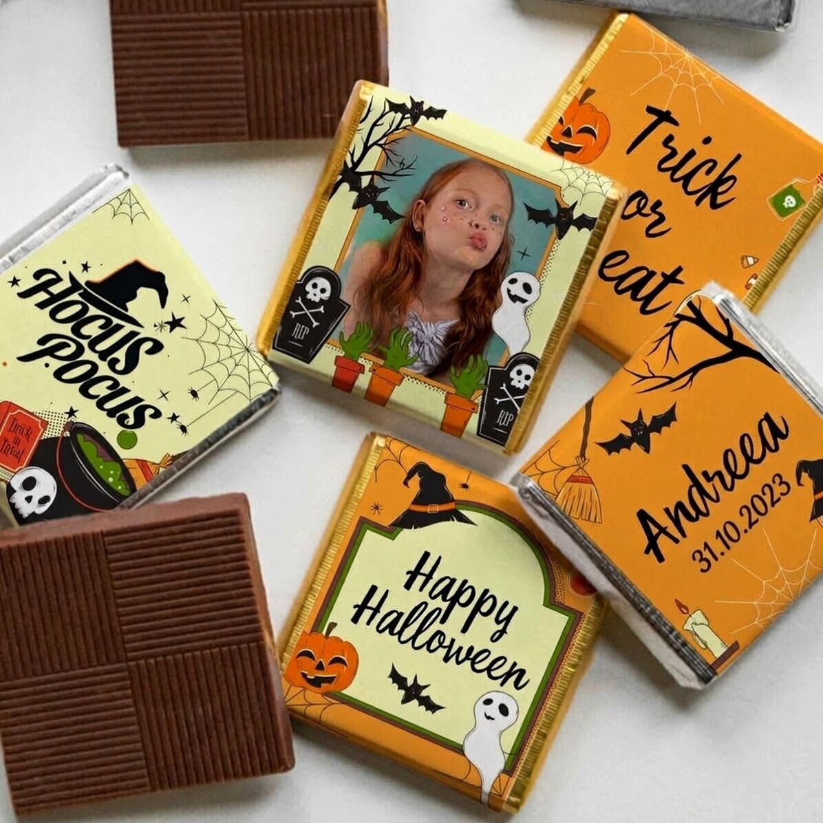 5 darabos mini csokoládé szett, fotóval és szöveggel személyre szabva - Halloween