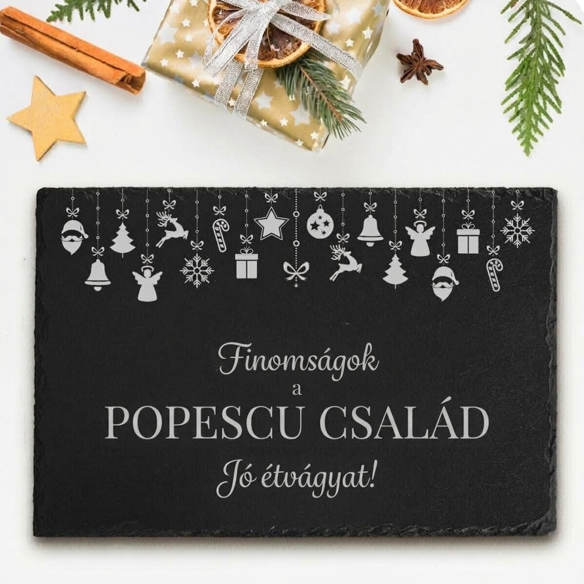 Személyre szabott, gravírozott pala táblácska szöveggel - Családi finomságok