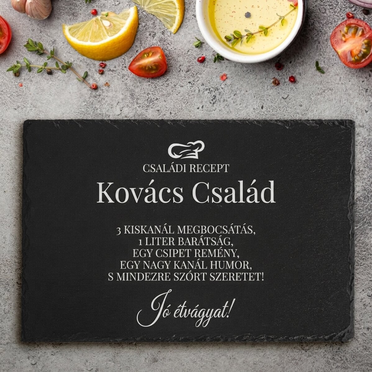 Személyre szabott, gravírozott pala táblácska szöveggel - Családi recept