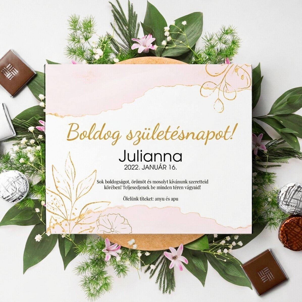 Személyre szabott édességes doboz szöveggel - Boldog születésnapot!