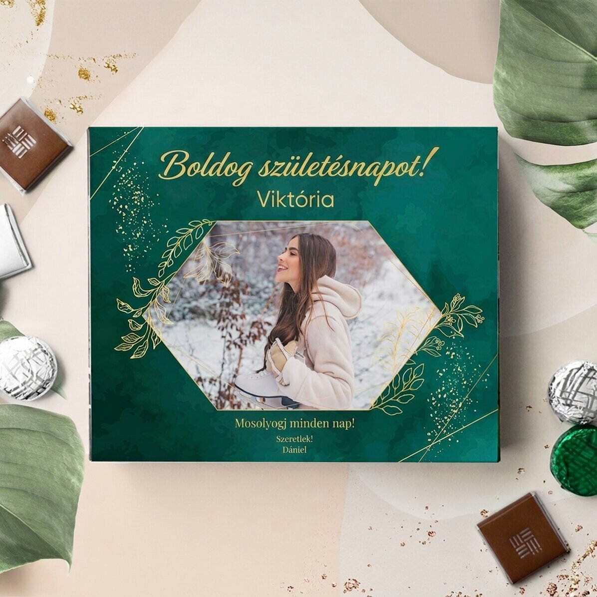 Személyre szabott csokoládés doboz fotóval és szöveggel - Boldog születésnapot!