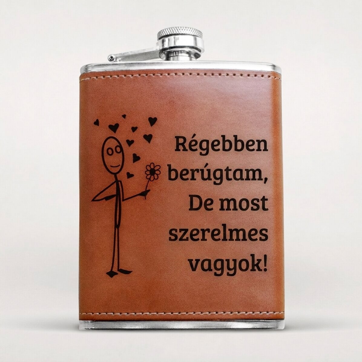 Bőrborítású zsebpalack, személyre szabott üzenettel - Szerelmes