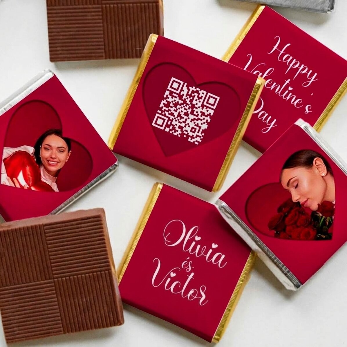 5 darabos mini csokoládé szett, személyre szabott fotókkal, QR-kóddal és szöveggel - Love