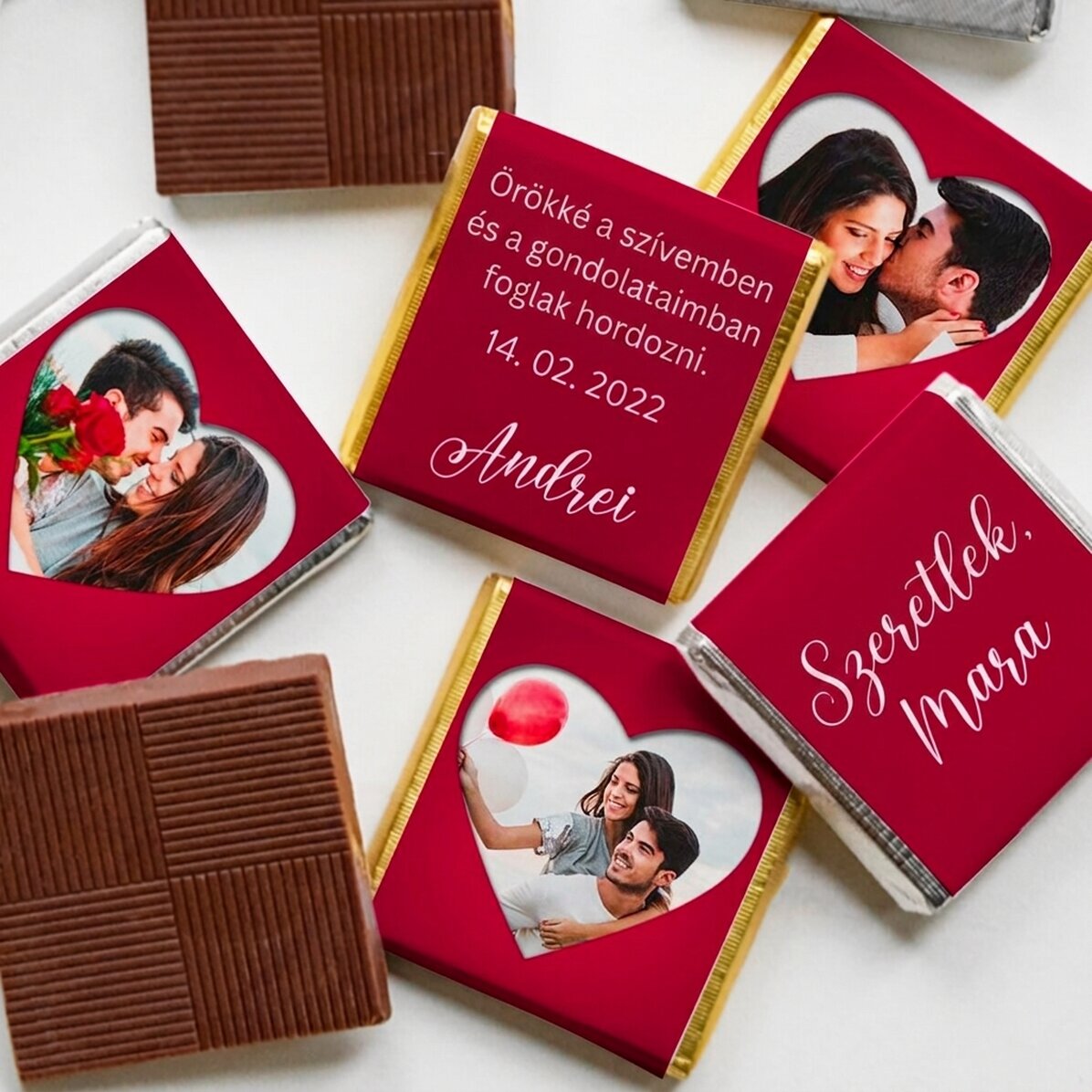 5 darabos mini csokoládé szett, fotókkal és szöveggel személyre szabva – Love