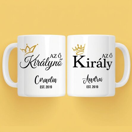 Párnak szóló bögrék szöveggel - Király és királynő