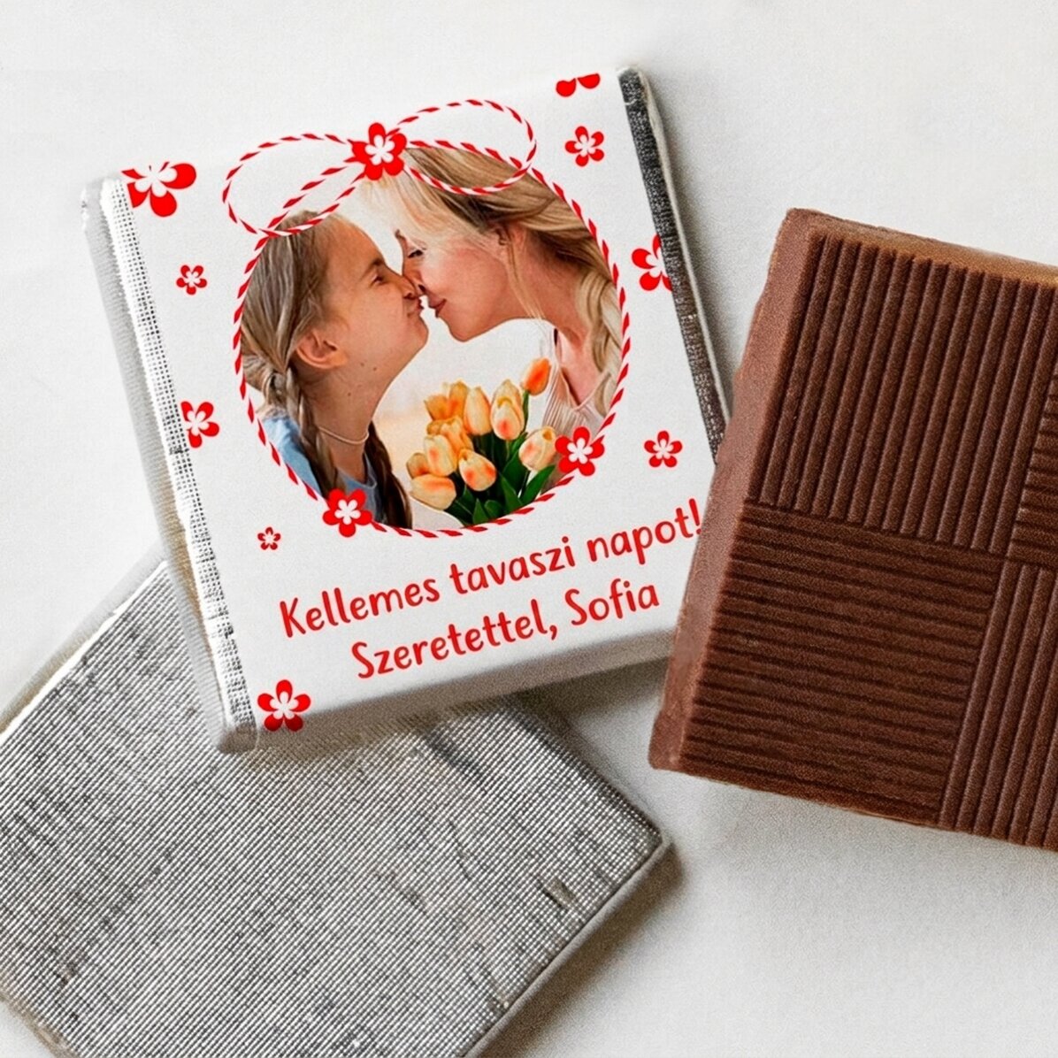 Személyre szabott mini csokoládé fotóval és üzenettel