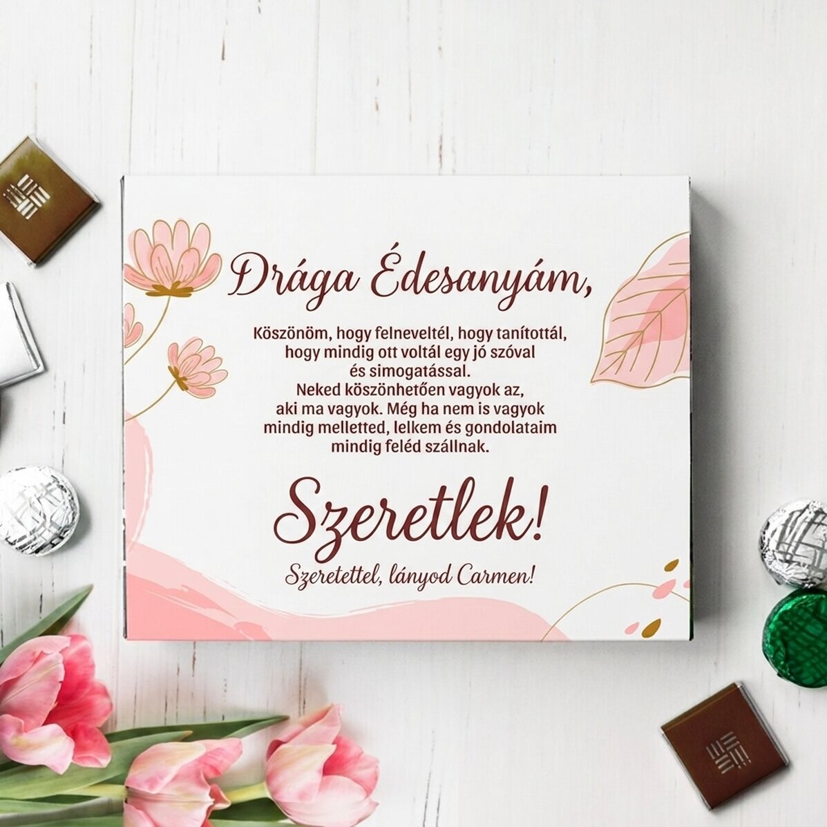 Személyre szabott édességes doboz szöveggel - Kedves édesanyám!