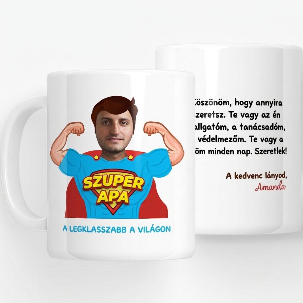 Személyre szabott bögre fotóval és üzenettel – Apa, az én hősöm