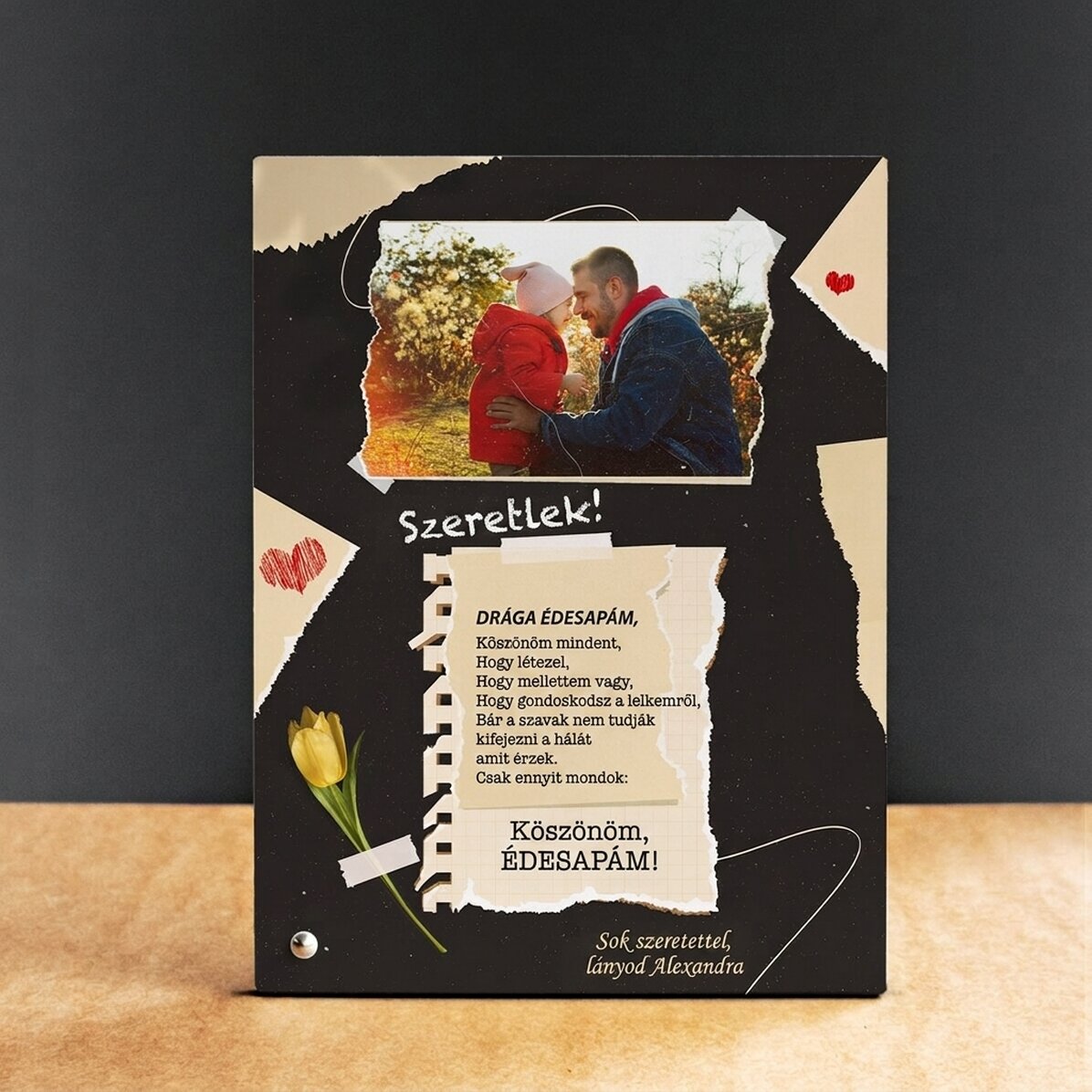 Személyre szabott asztali képkeret fotóval és szöveggel – Köszönöm!