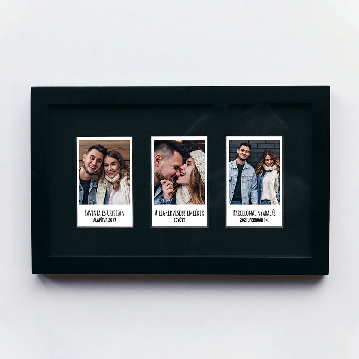 Személyre szabott vászon 3 Polaroid stílusú fotóval és szöveggel