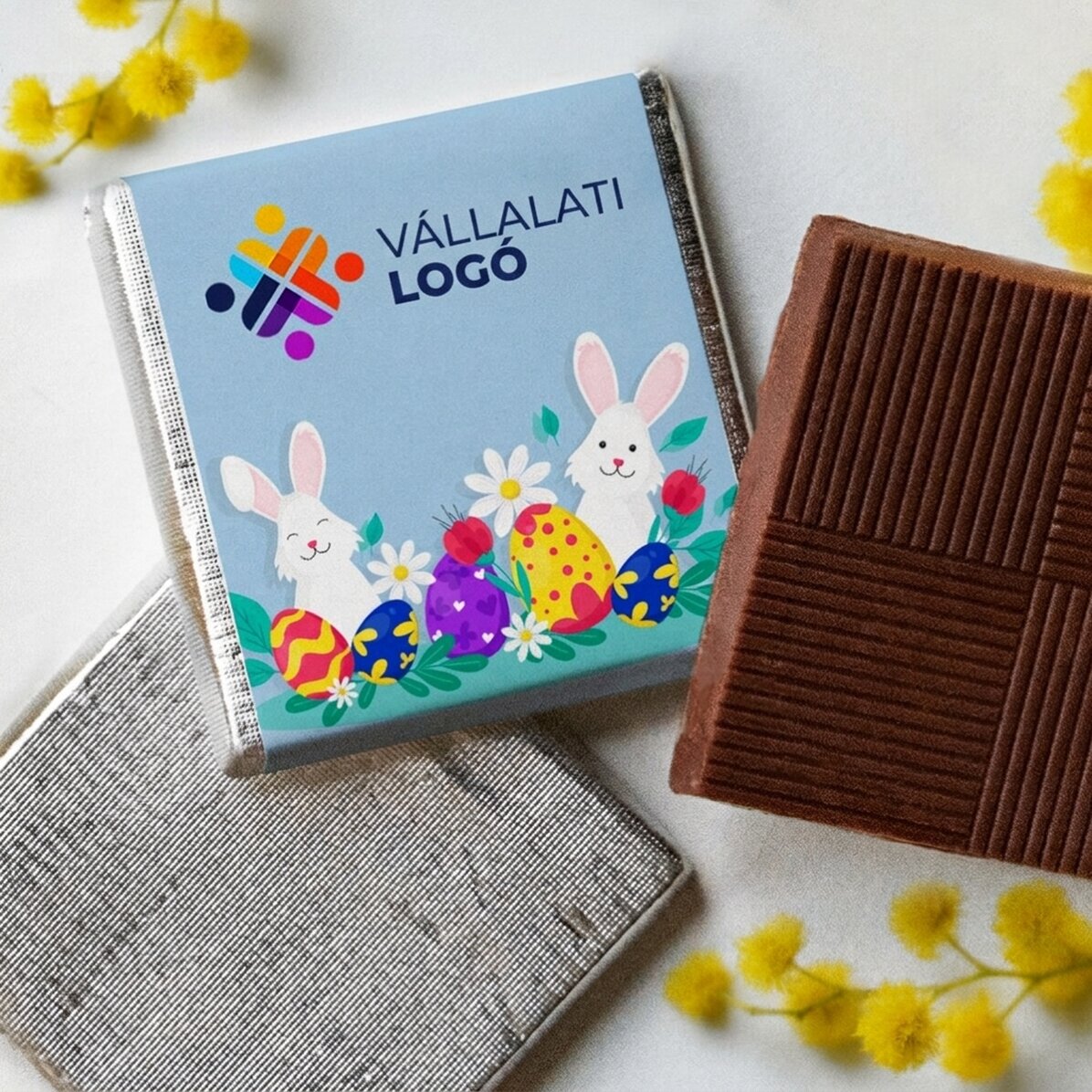 Személyre szabott mini csokoládé logóval - Boldog húsvétot!