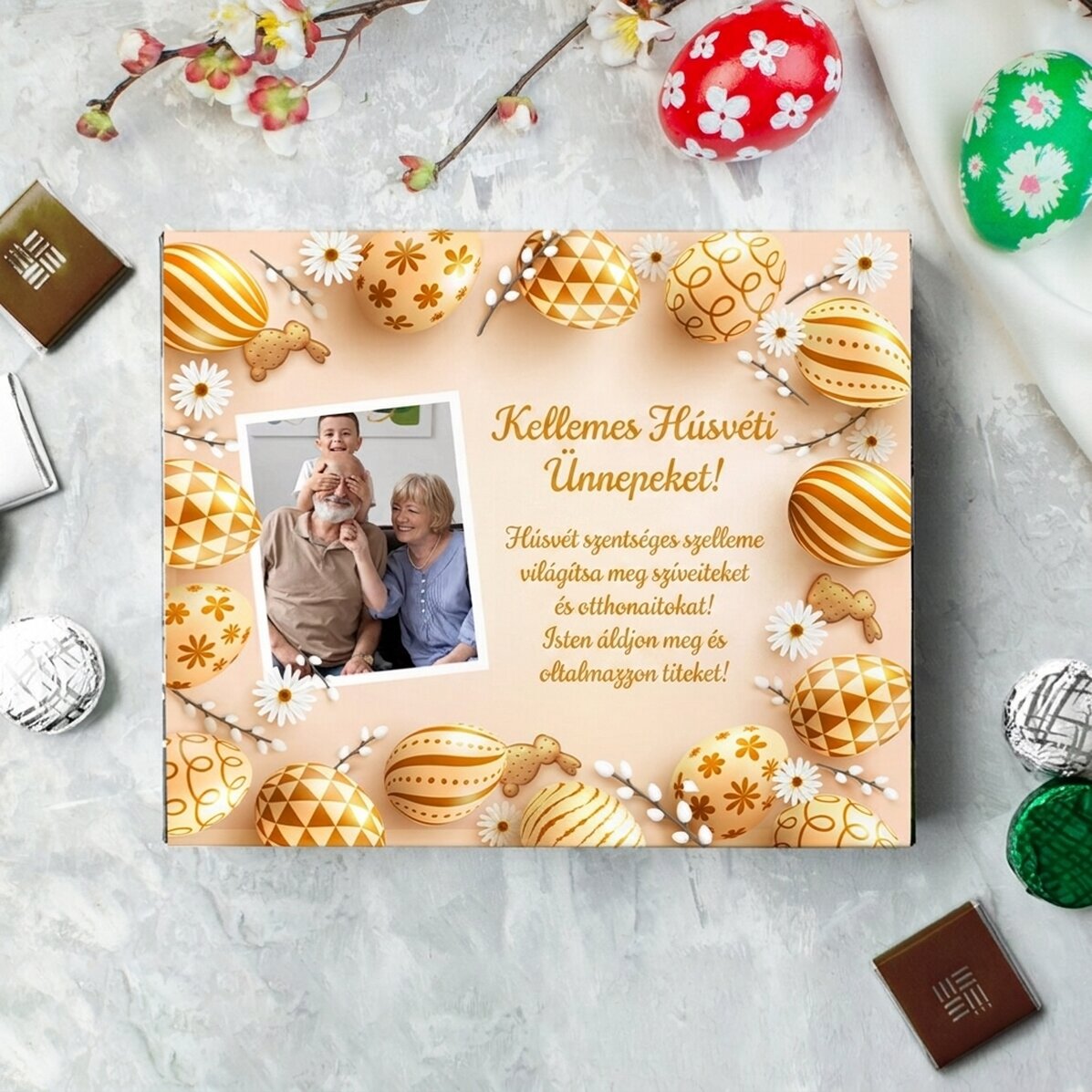 Személyre szabott csokoládédoboz fotóval és üzenettel – Boldog húsvétot!