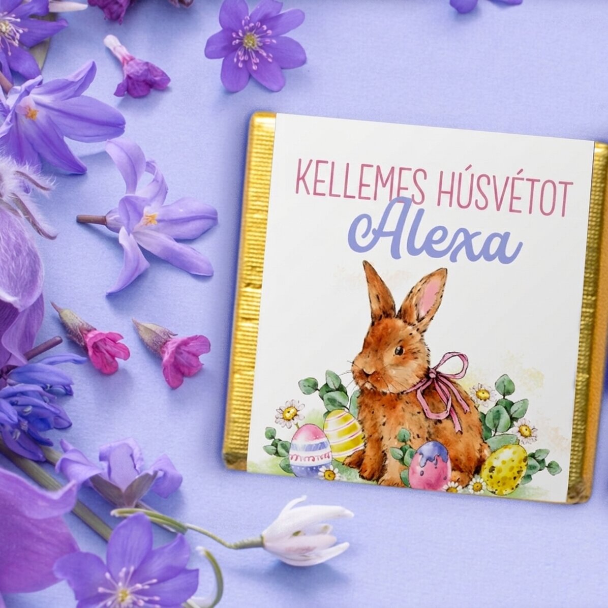 Személyre szabott mini csokoládé szöveggel - Nyuszi