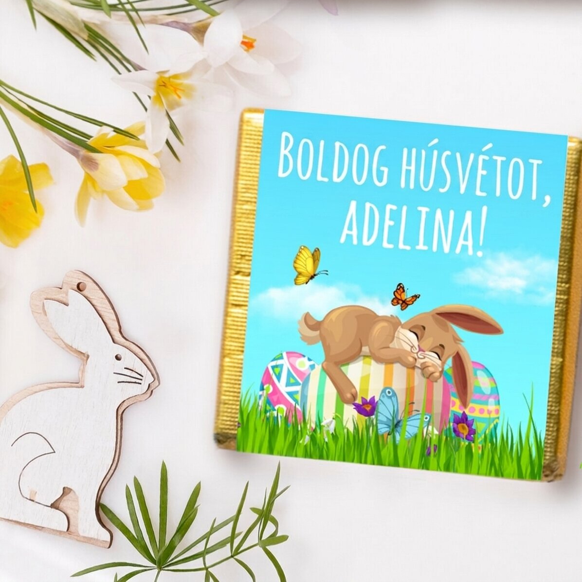 Személyre szabott mini csokoládé húsvéti üzenettel