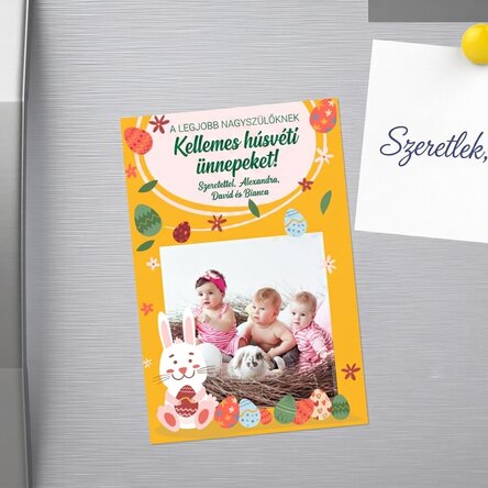 10x15 cm-es mágnes, szöveggel és fotóval személyre szabva – Boldog húsvétot!