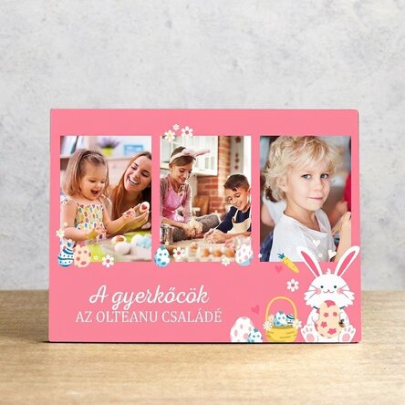 Személyre szabott asztali képkeret 3 fotóval és szöveggel gyerekeknek - Nyuszi