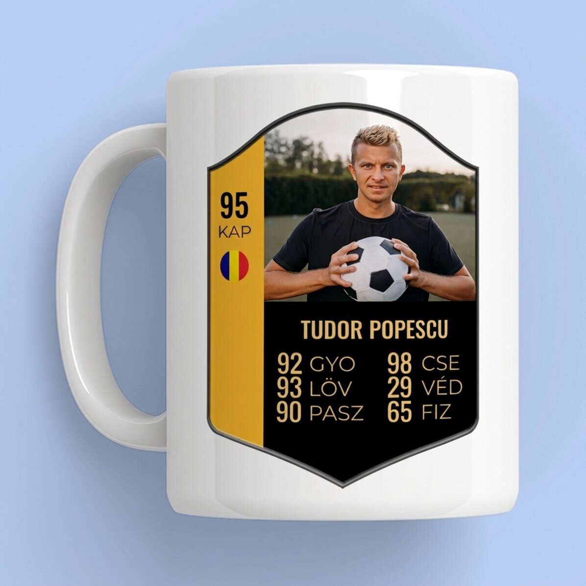 Személyre szabott bögre fotóval és szöveggel - FIFA kártya