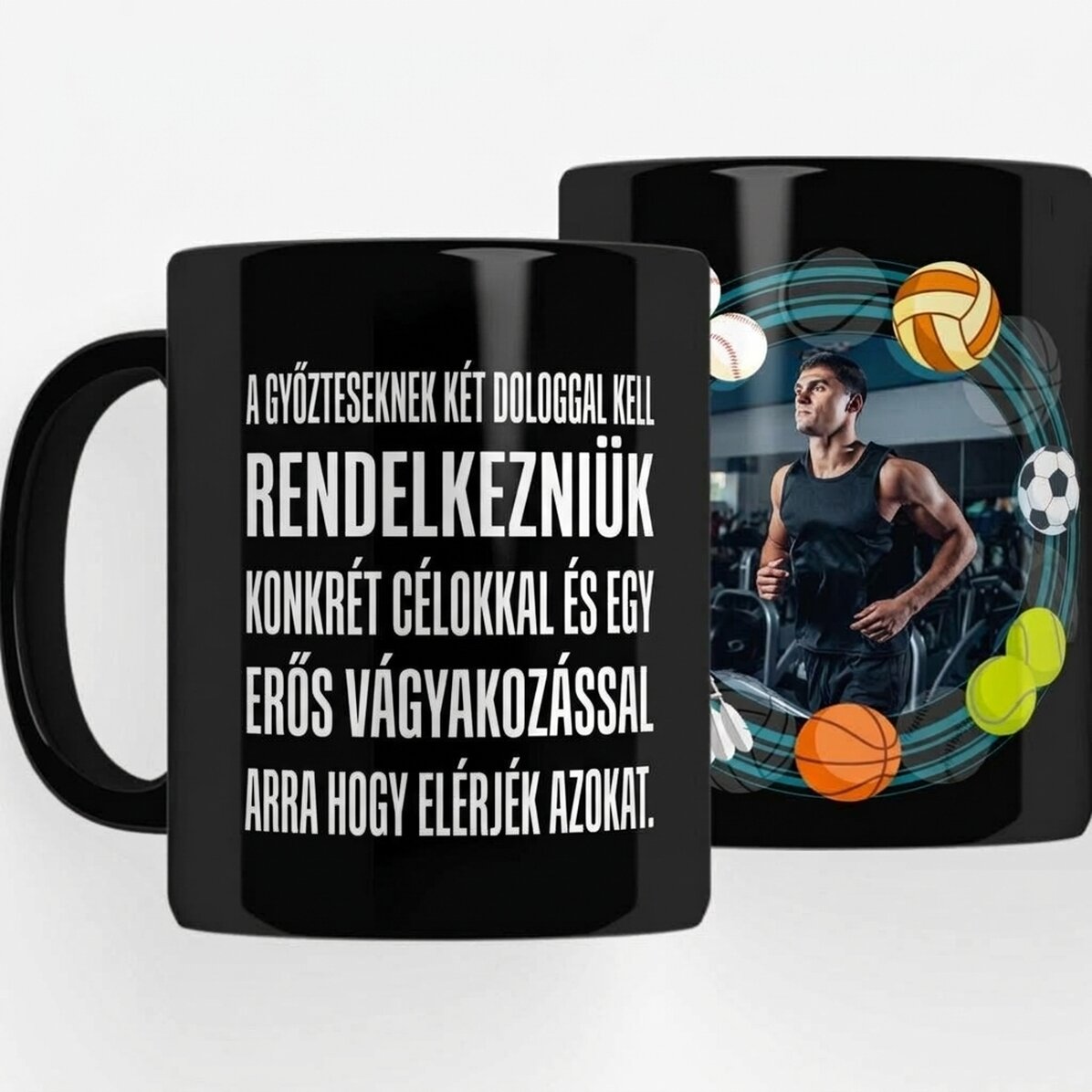 Személyre szabott fekete bögre szöveggel sportolóknak