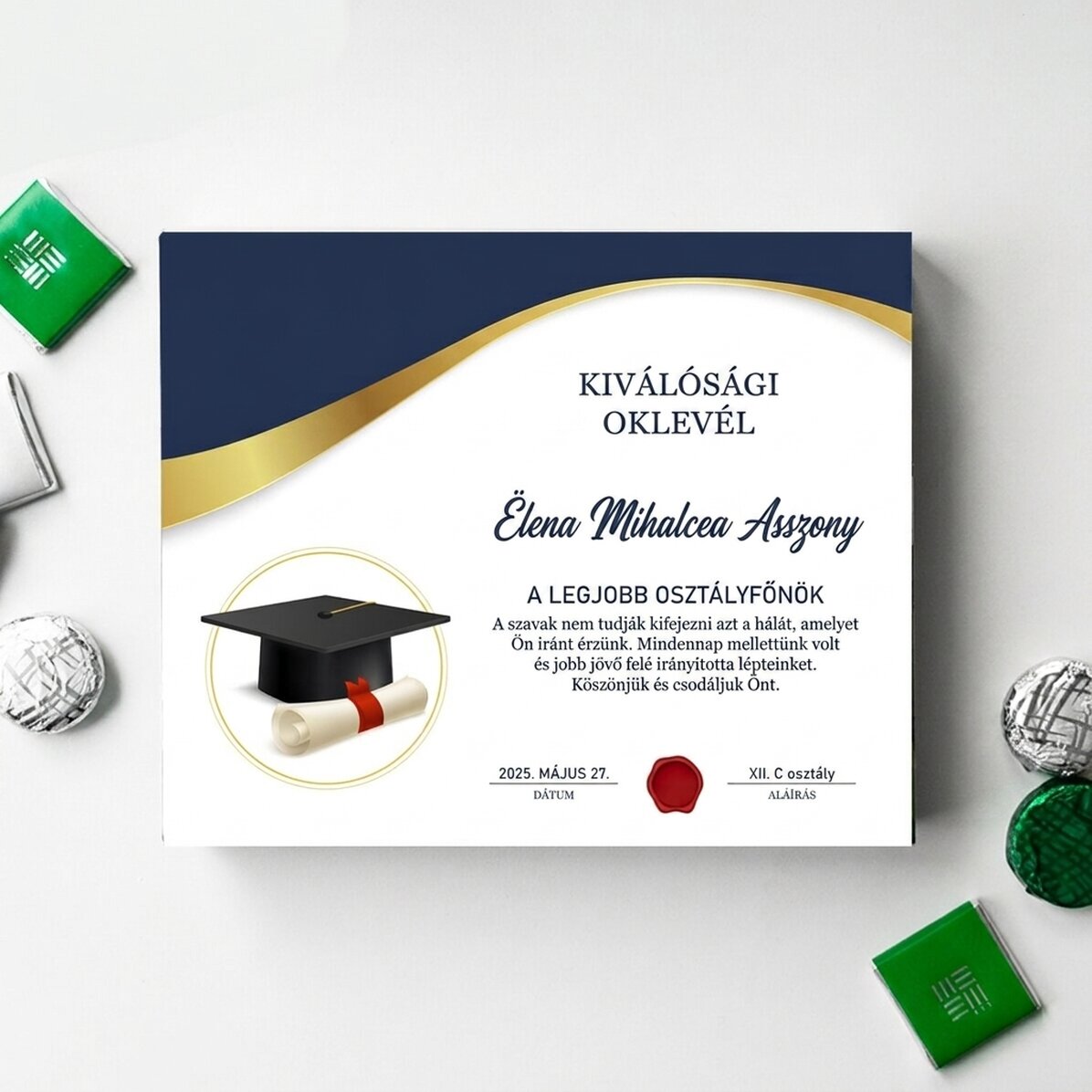 Személyre szabott csokoládédoboz szöveggel tanároknak – Érettségi