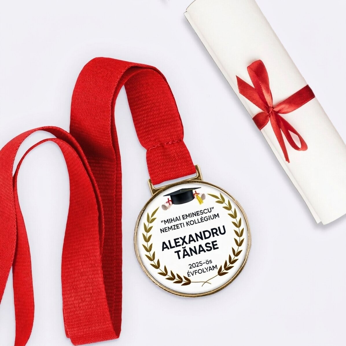Személyre szabott érem szöveggel - Gratulálunk az érettségihez!