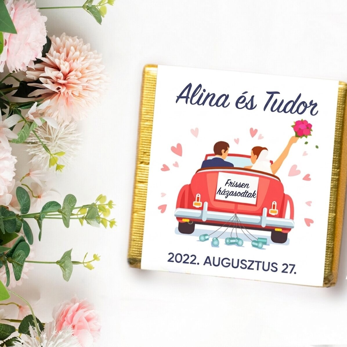 Mini csokoládé ajándék, személyre szabott szöveggel - Just married (Friss házasok)