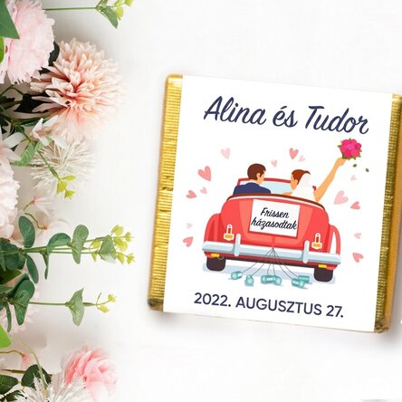 Mini csokoládé ajándék, személyre szabott szöveggel - Just married (Friss házasok)