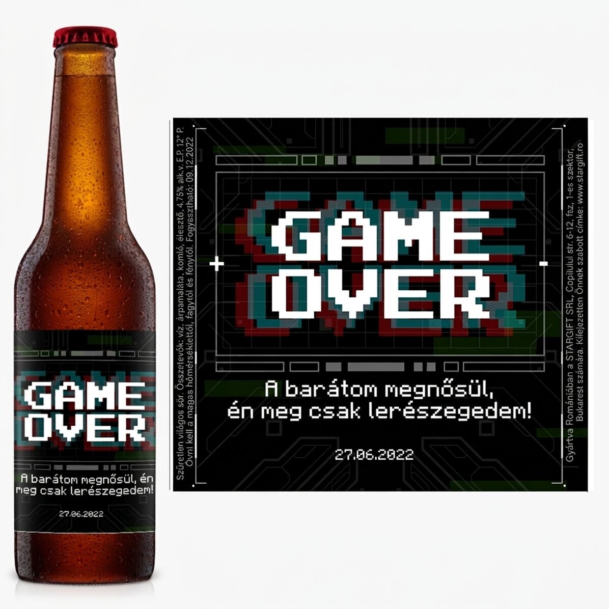 Személyre szabott sör szöveggel - Game Over
