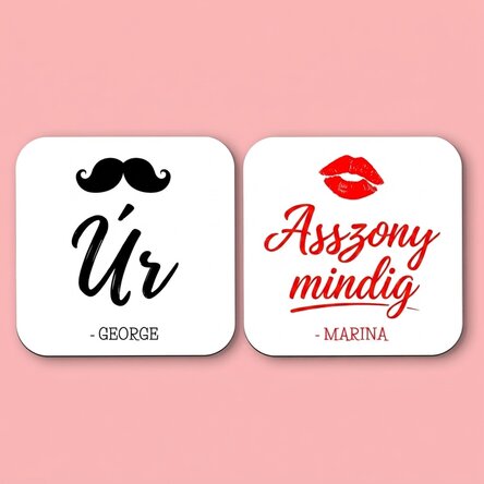 2 darab személyre szabott poháralátét szöveggel - Mr és Mrs Right