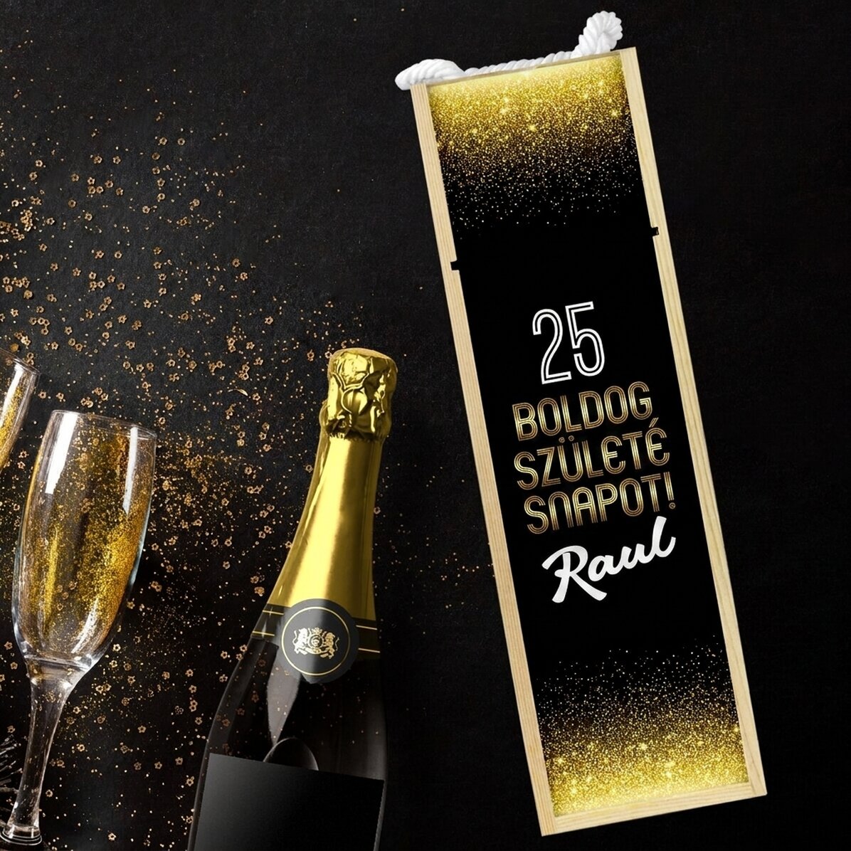 Személyre szabott borosdoboz születésnapi felirattal - Glitter