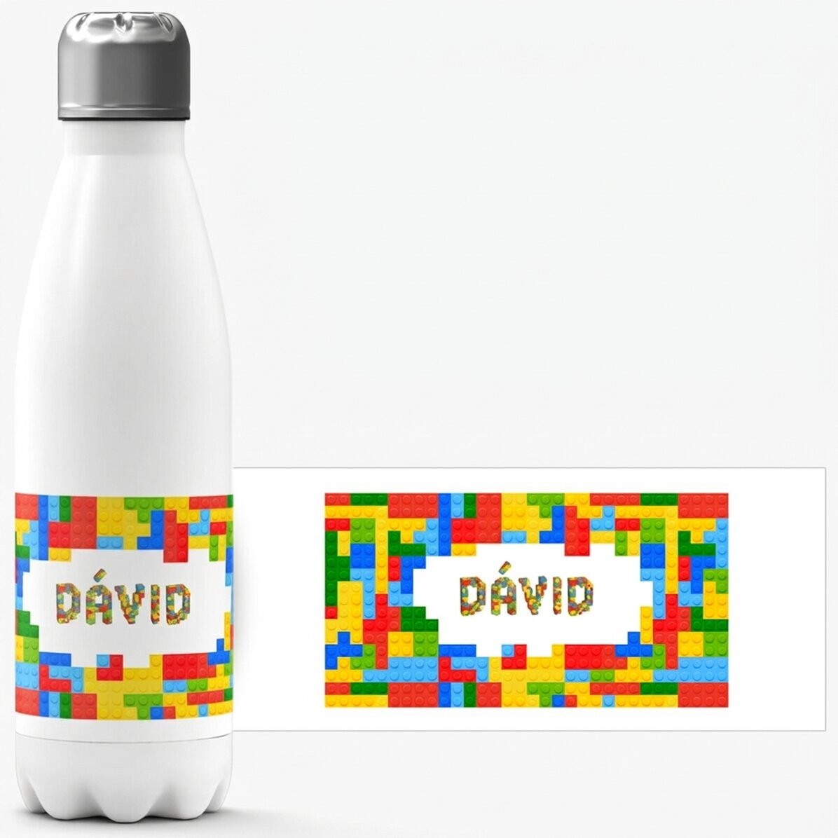 Névvel személyre szabott, fehér talpú termosz - Lego