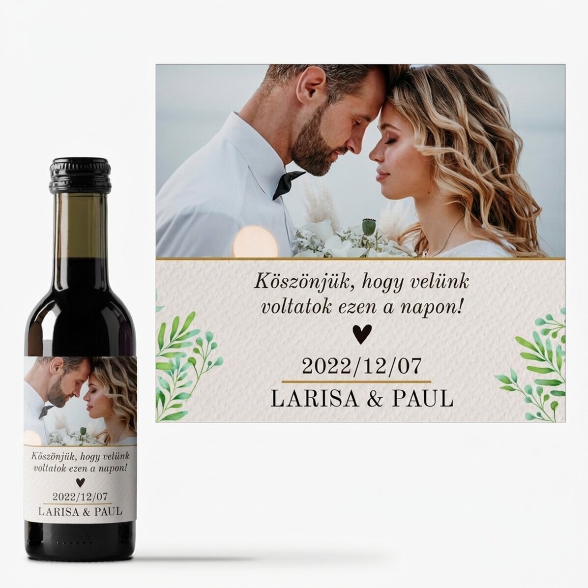 Fotóval és szöveggel személyre szabott mini borosüveg – Köszönöm!
