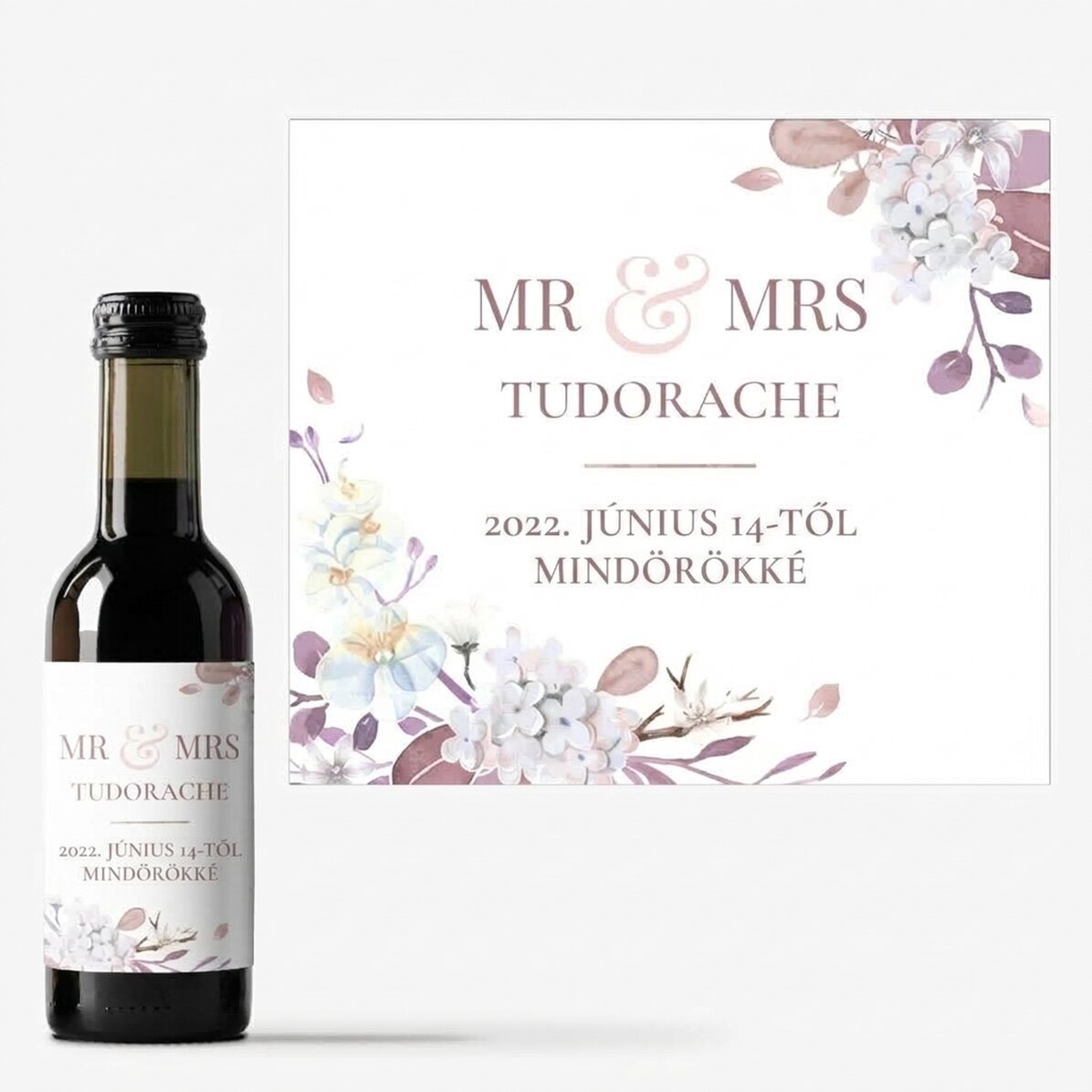 Mini borosüveg, személyre szabott felirattal – Mr & Mrs