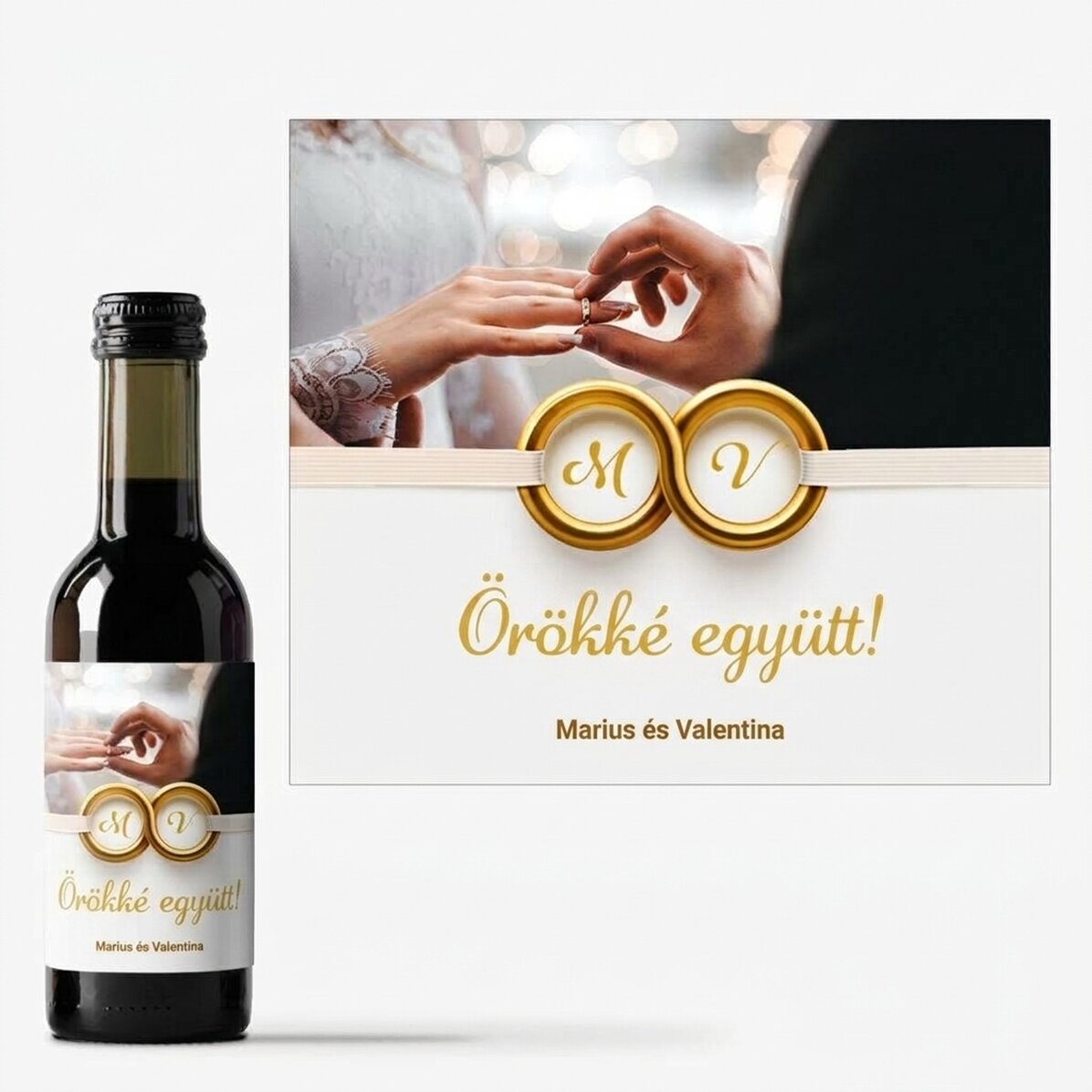 Fotóval és szöveggel személyre szabott mini borosüveg – Örökké együtt